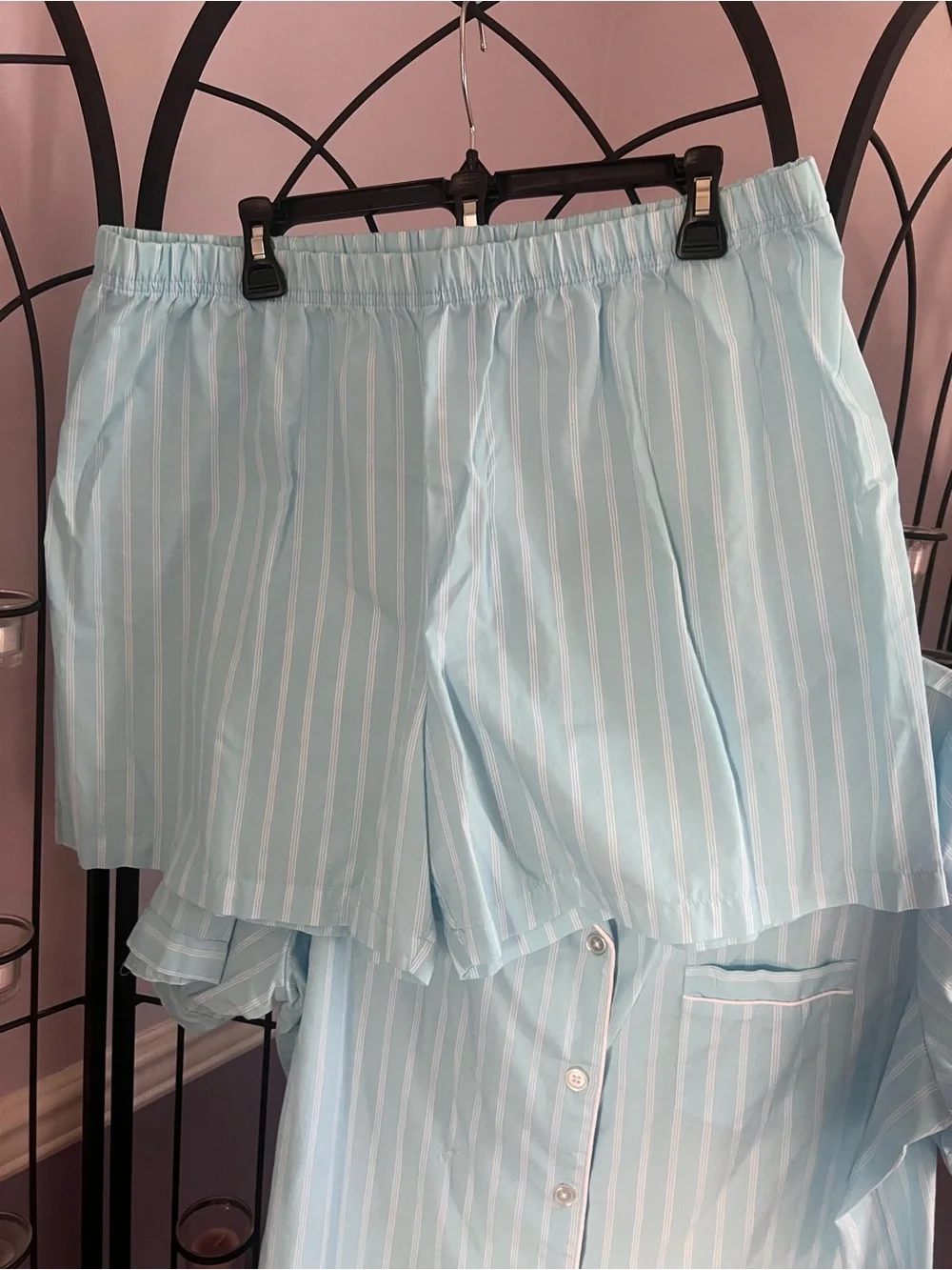Women’s Short-Sleeve Striped Pajama Set - Light Blue